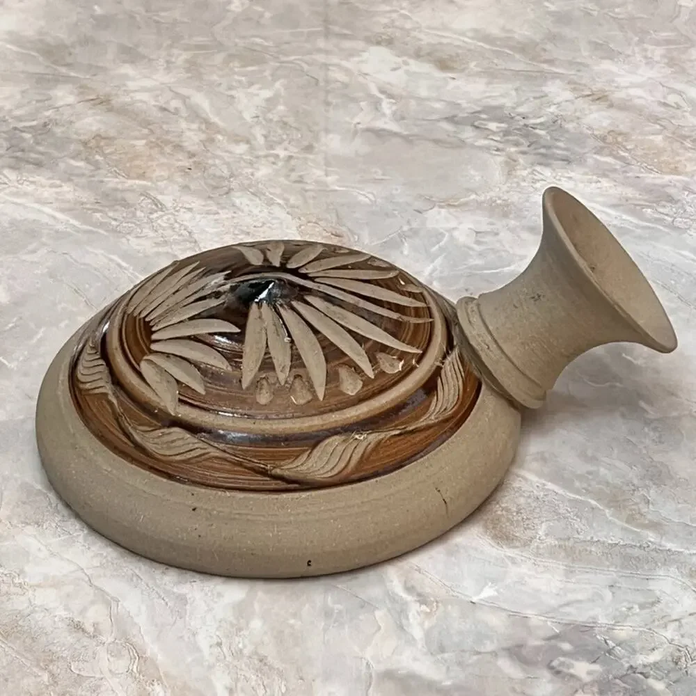 Sandstone Pottery Flat Water Vase Vessel Brown Signed